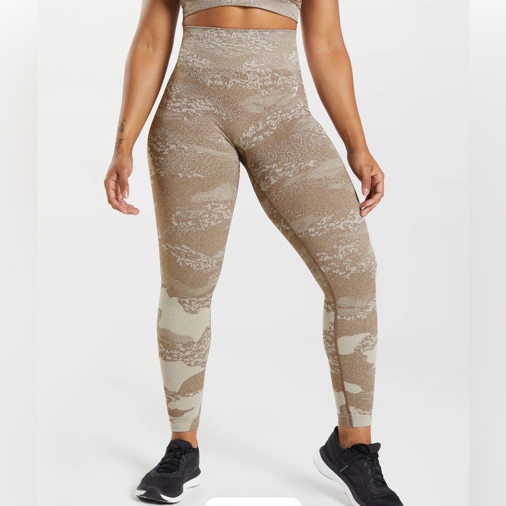 Gymshark Camouflage Leggings - Brown and Tan